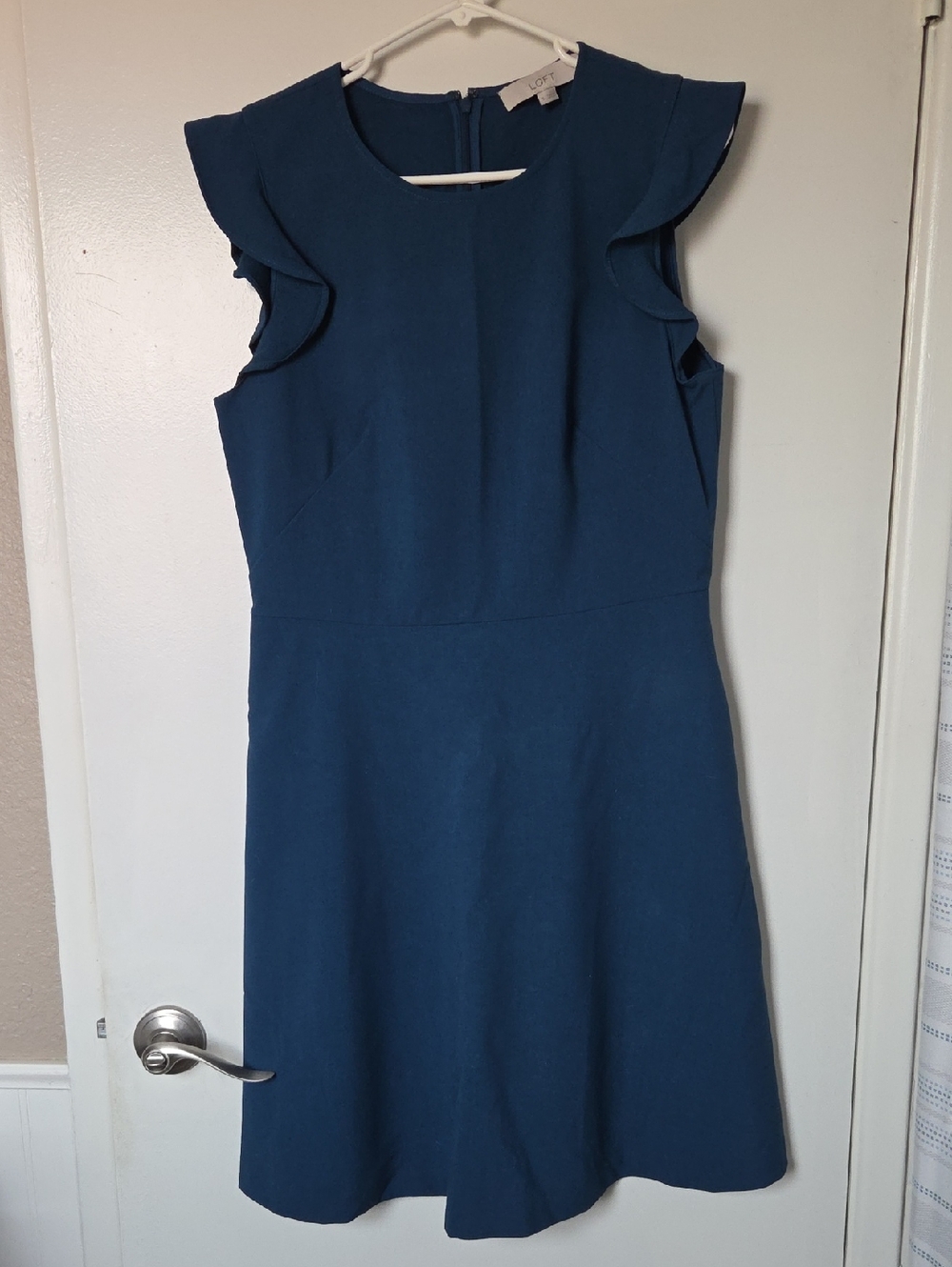 LOFT Blue Ruffle Sleeve Midi Dress